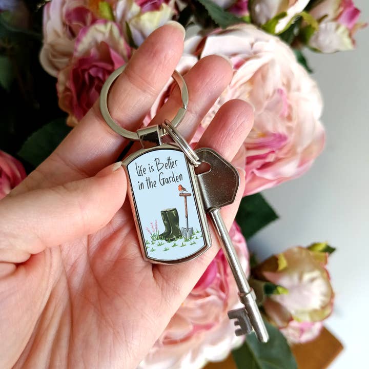 Life is Better in the Garden Key Ring for wholesale by Laura Stanley Designs