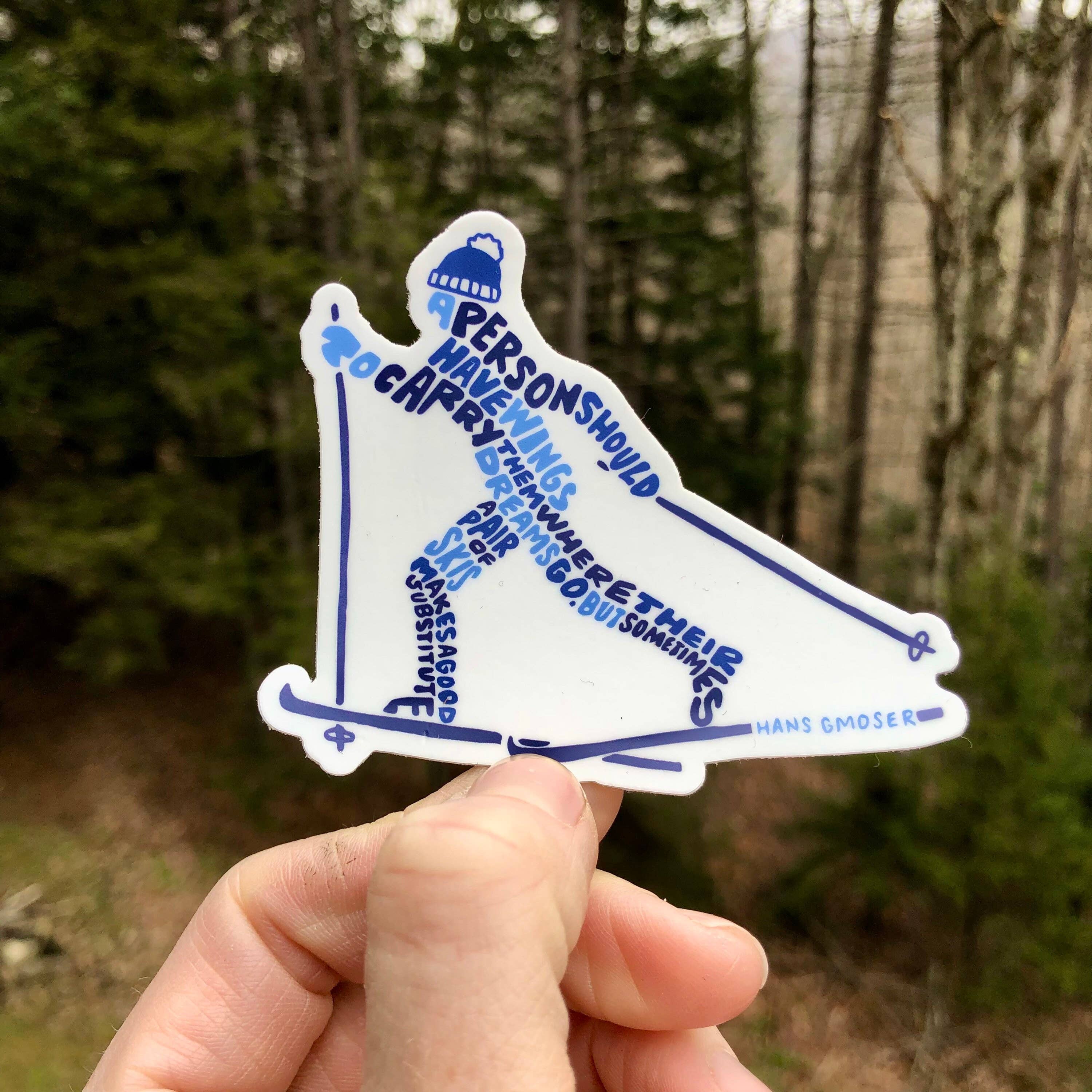 Wander On Words - Wholesale Sticker - Hand-Lettered Nordic Skier, Cross Country Skiing Sticker2