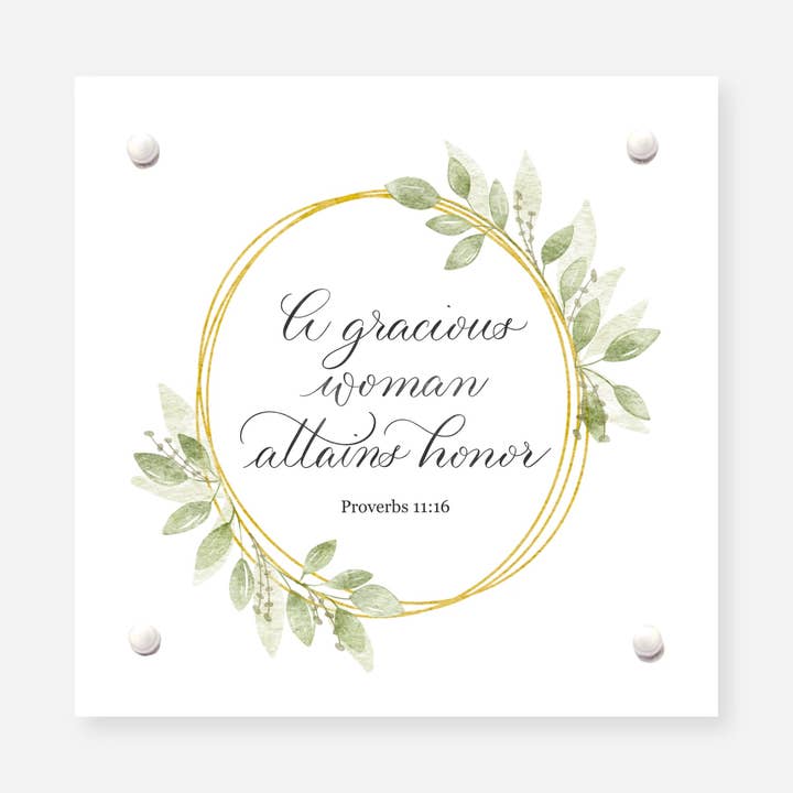 Gerahmte Schriftkarte mit der Aufschrift „A Gracious Woman Attains Honor“ für den Großhandel von Blue Skies Lettering