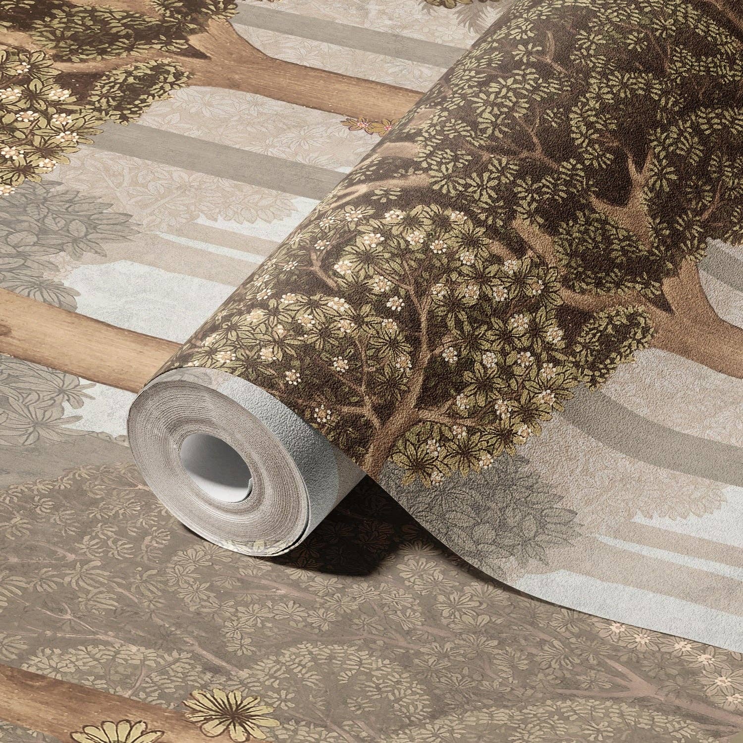 Walloro Luxury Embossed Wallpaper - Wholesale Wallpaper - Nature Scene Trees Wall Mural, Beige Forest Wallpaper, Large Landscape Custom Size Wall Covering, Non-Woven, Non-Pasted, Removable, Washable, Art2