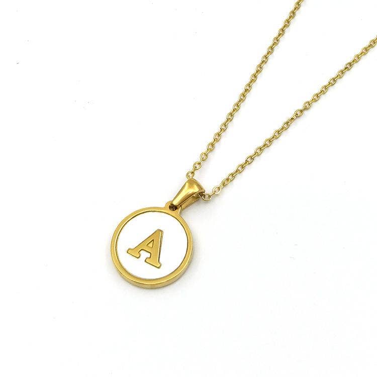 Mio Queena - Wholesale Pendant/Charm Necklace - Round 18K Gold-plated Stainless Steel 26 Letters Necklace0