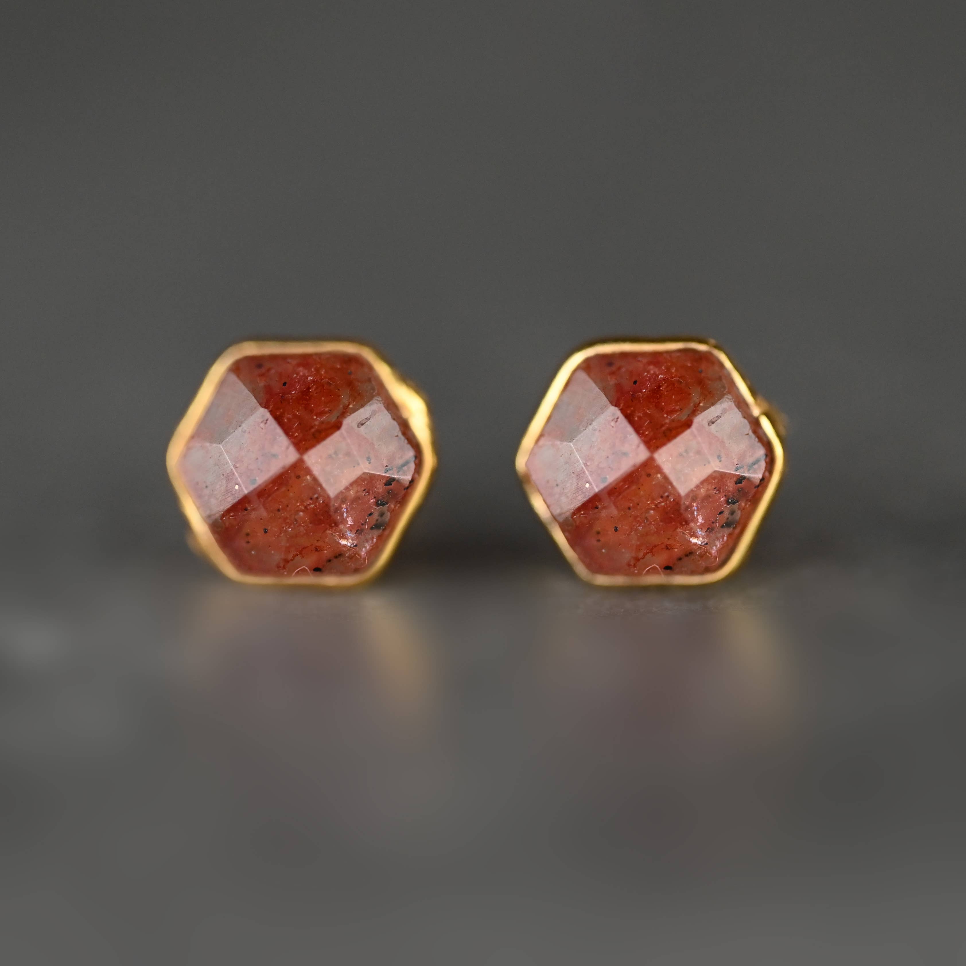 KBD Studio - Wholesale Stud/Post Earrings - Semi Precious Hexagon Gemstone Studs (8mm gold)7