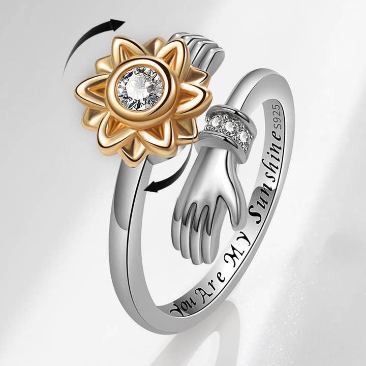 Perimade & Co. LLC – Anel multi-pedra por atacado – Anel Girasflower Hand Anxiety Fidget Spinner em Cobre Sólido0