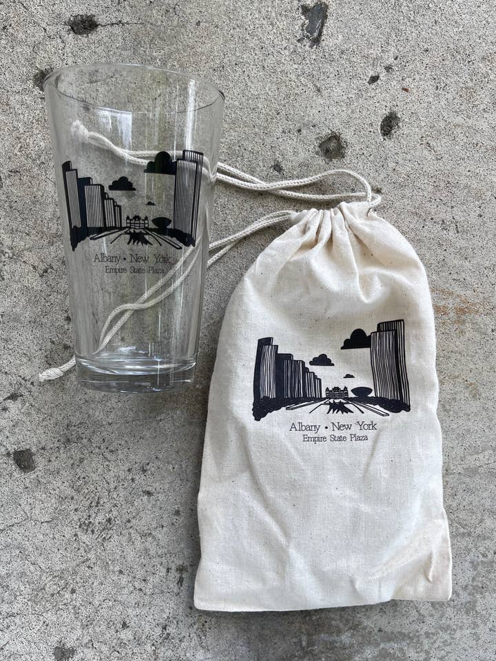 Empire State Plaza Pint Glass for wholesale by Breakout Press Co.