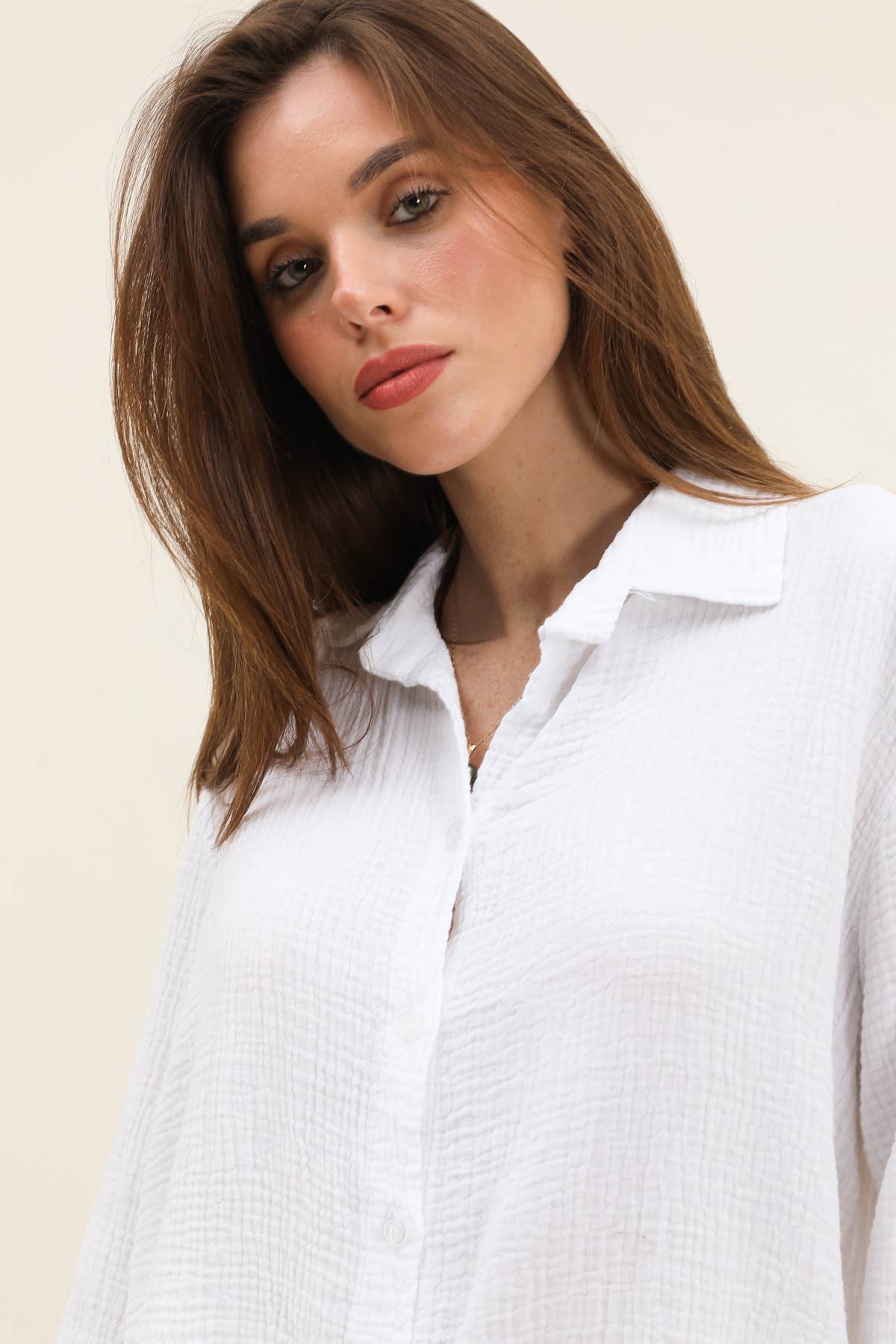 Moonsun - Wholesale Button Down Shirt - Women's - Cotton gauze shirt #303617