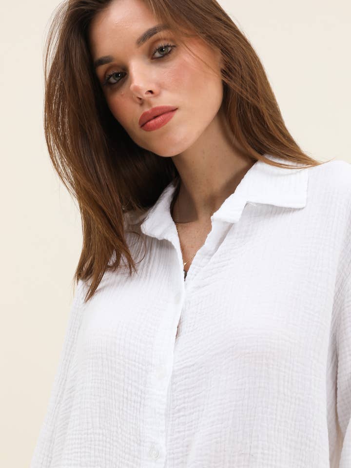 Moonsun - Wholesale Button Down Shirt - Women's - Cotton gauze shirt #303617