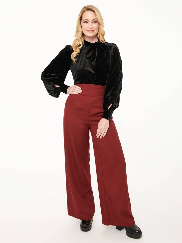 Unique Vintage - Wholesale Pants - Women's - Unique Vintage 1940s Merlot High Waist Pants