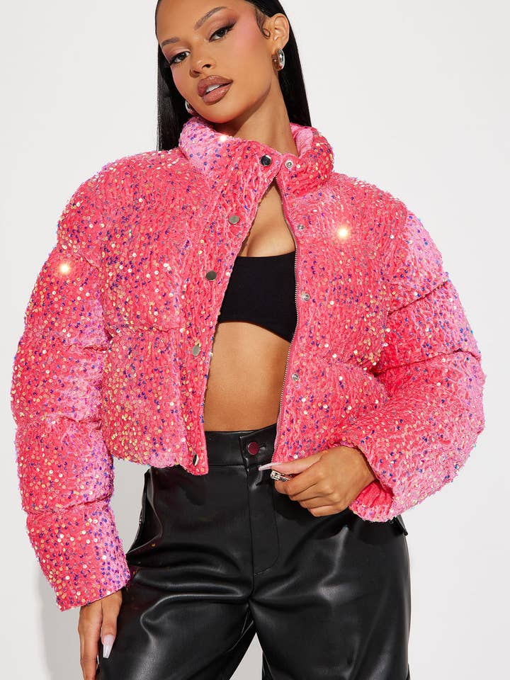 SEQUIN PUFFER JACKET for wholesale by 5besties inc