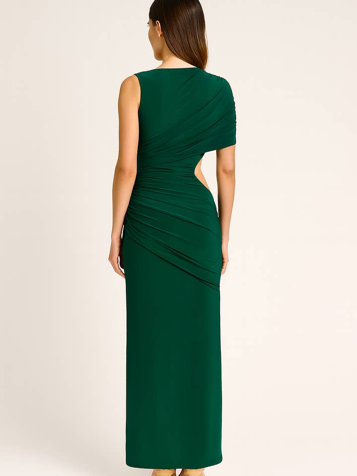 AVINCI - Wholesale Dress - Women's - Draped Slim Fit Jersey Asymmetric Maxi Dress2