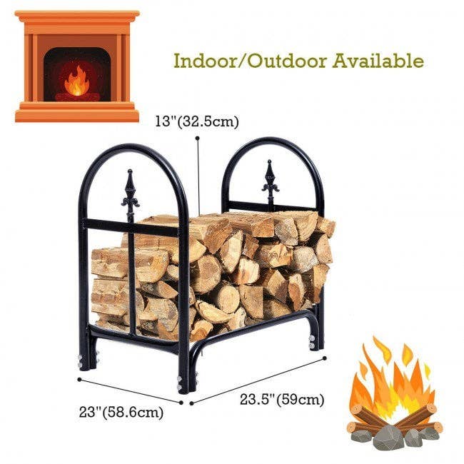Black 2 Feet Outdoor Heavy Duty Steel Firewood Storage Holder for wholesale on Faire9