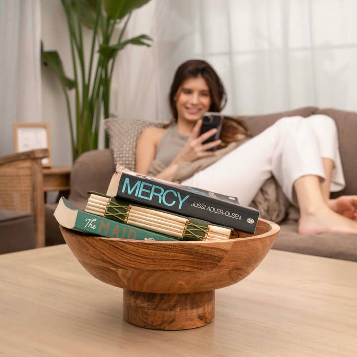 LuxeDesigns Co LLC - Wholesale Decorative Plate/Dish/Bowl - Wooden Footed Bowl by Luxe Designs – Handcrafted Decorative Fruit Bowl with Elegant Footed Base for Dining, Serving, and Home Décor – Perfect for Fruits, Snacks, and Centerpiece Display3