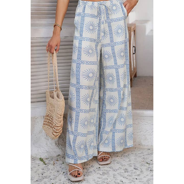 Supreme Fashion - Wholesale Pants - Women's - Allover Print Drawstring Pockets Wide Leg Pants