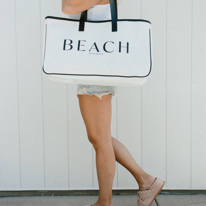 White Black Beach Canvas Tote for wholesale on Faire2