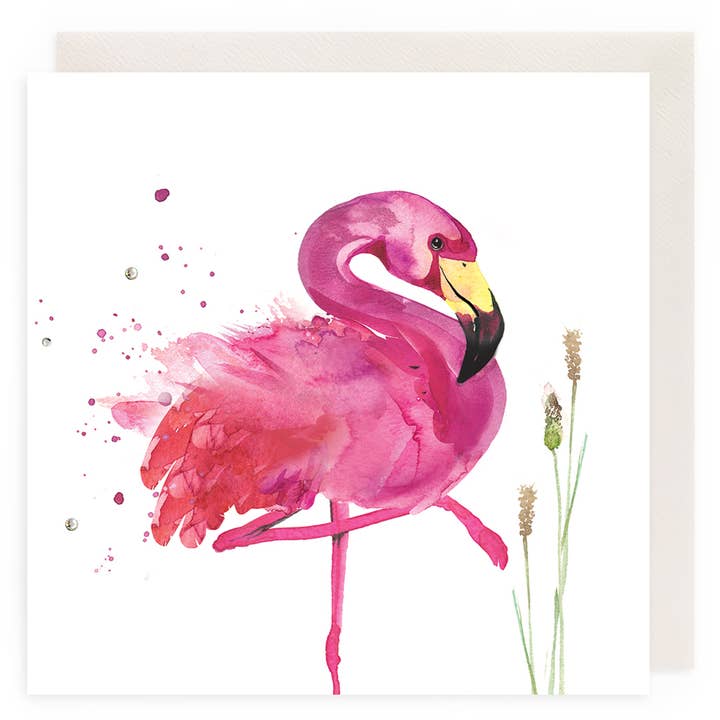 Flamingo open card for wholesale by Clear Creations