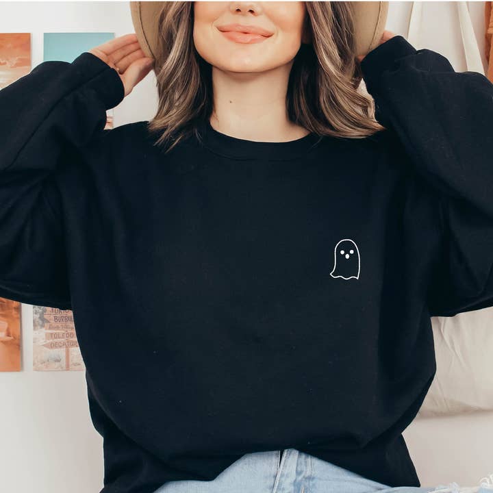 P E T I T R U E - Wholesale Sweatshirt - Women's - EMBROIDERED Sweatshirt for Fall - Ghost Crewneck Sweater3