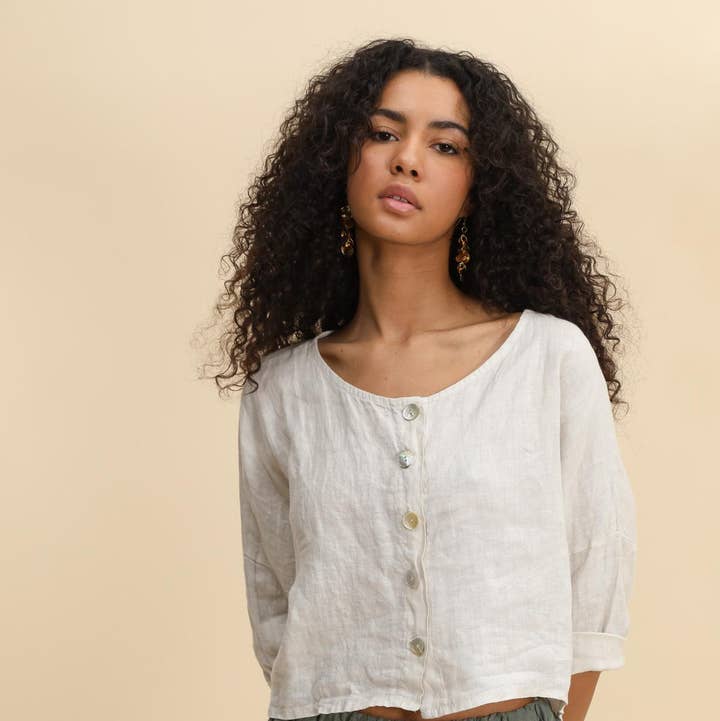 Veste en lin manches 3/4 906 100%linen pour la vente par la maison des fibres naturelles