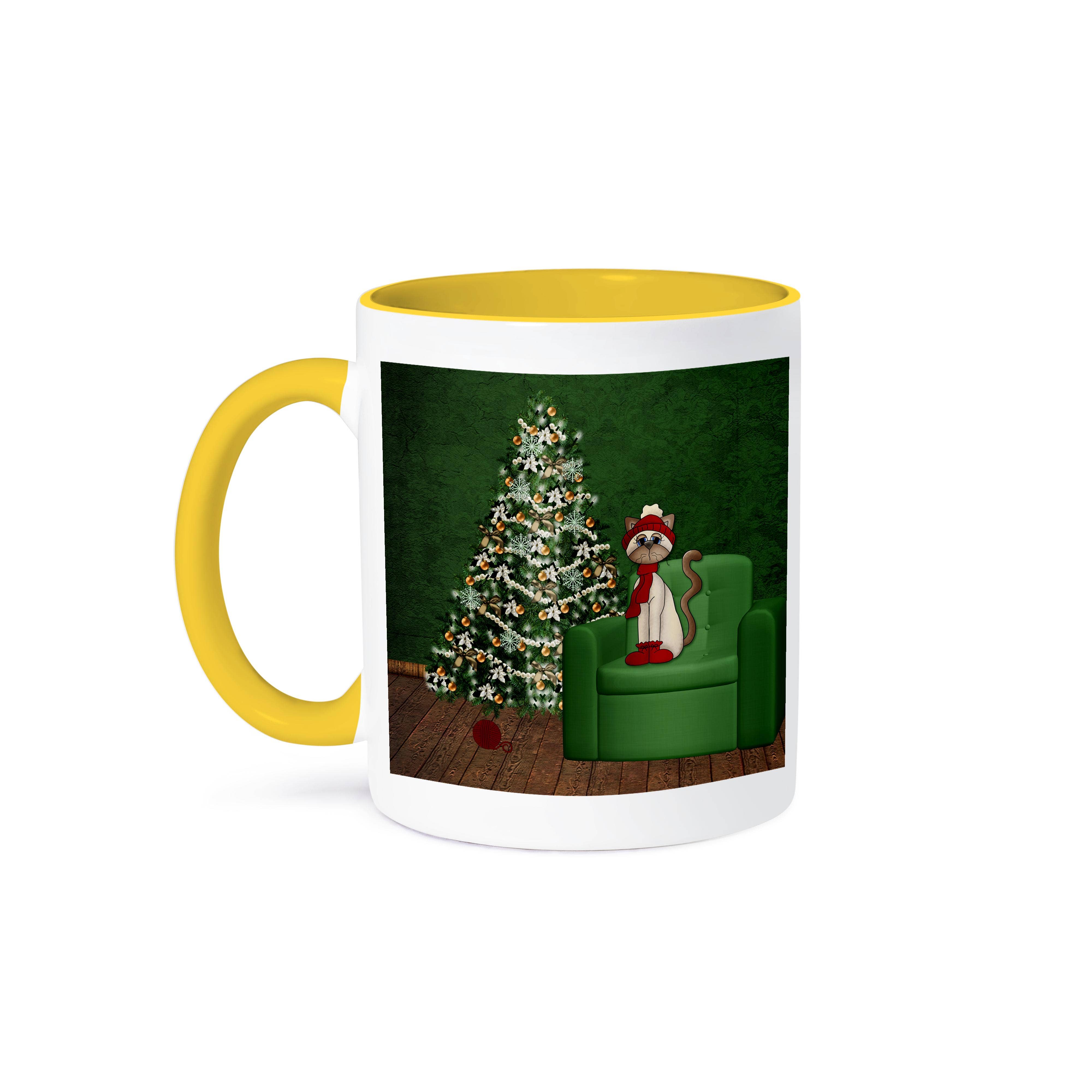 3dRose - Wholesale Coffee Mug - 3dRose, Cute Kitty Cat is ready for Christmas Living Room Setting, Mug0