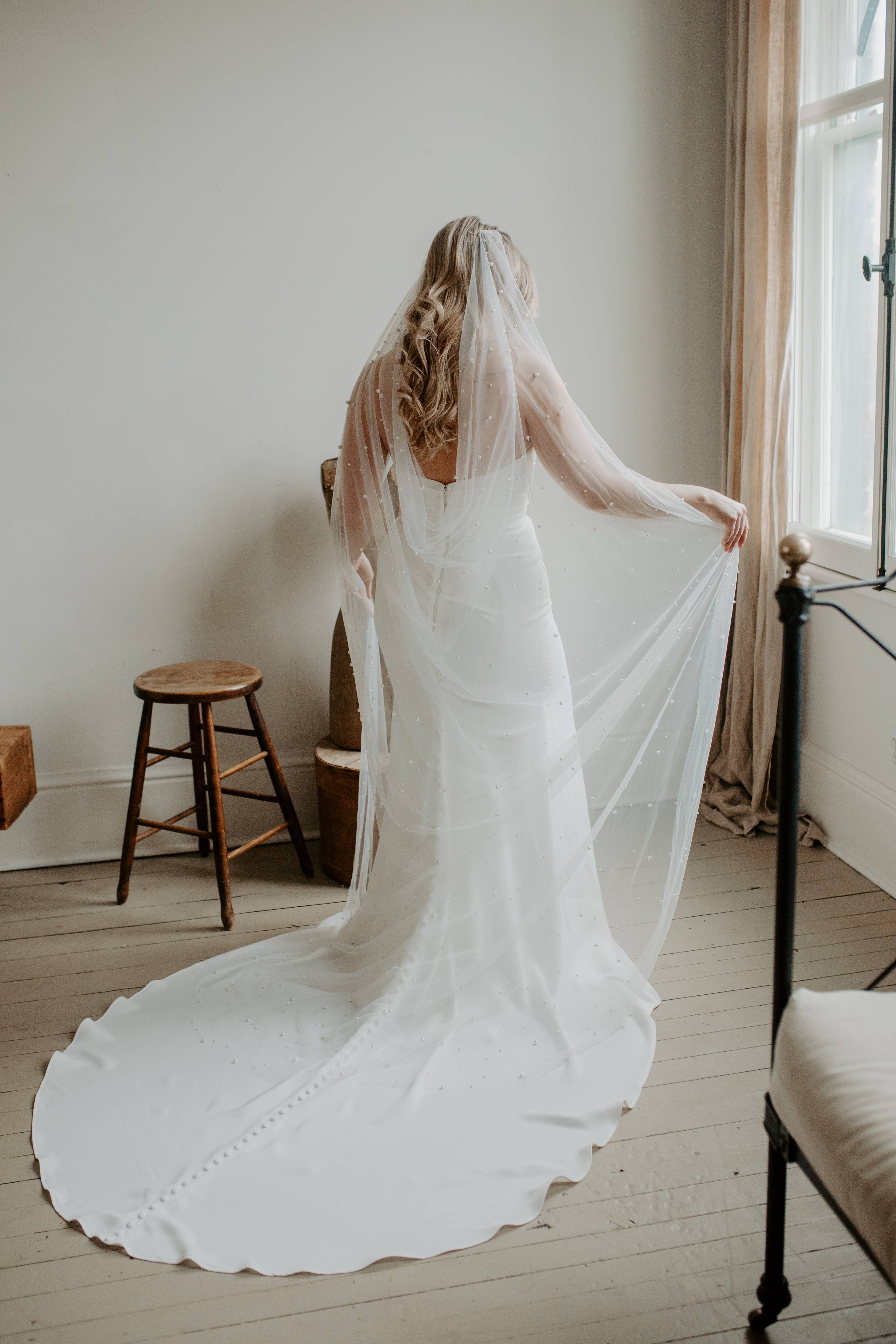 Ruffled Rose Veils - Wholesale Veil - Women's - Beaded Pearl Drape Veil1