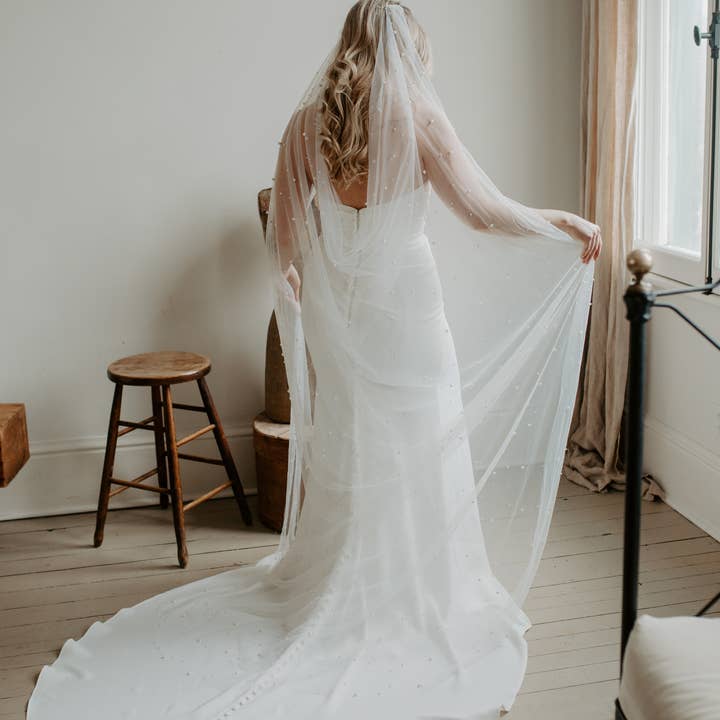 Ruffled Rose Veils - Wholesale Veil - Women's - Beaded Pearl Drape Veil1