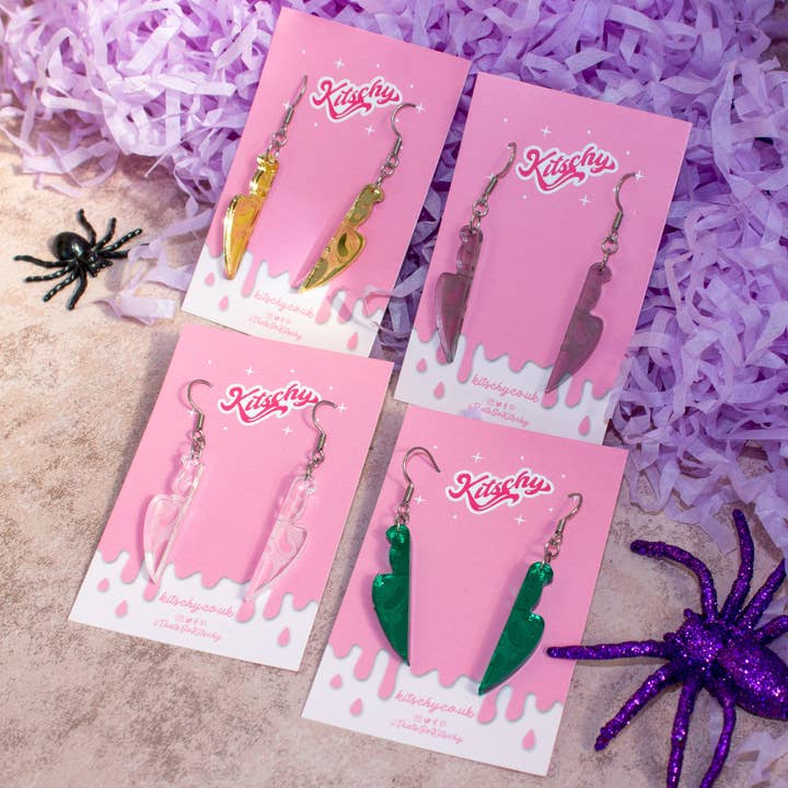 Ghostface Scream Knife Earrings Laser Cut Acrylic for wholesale by Kitschy