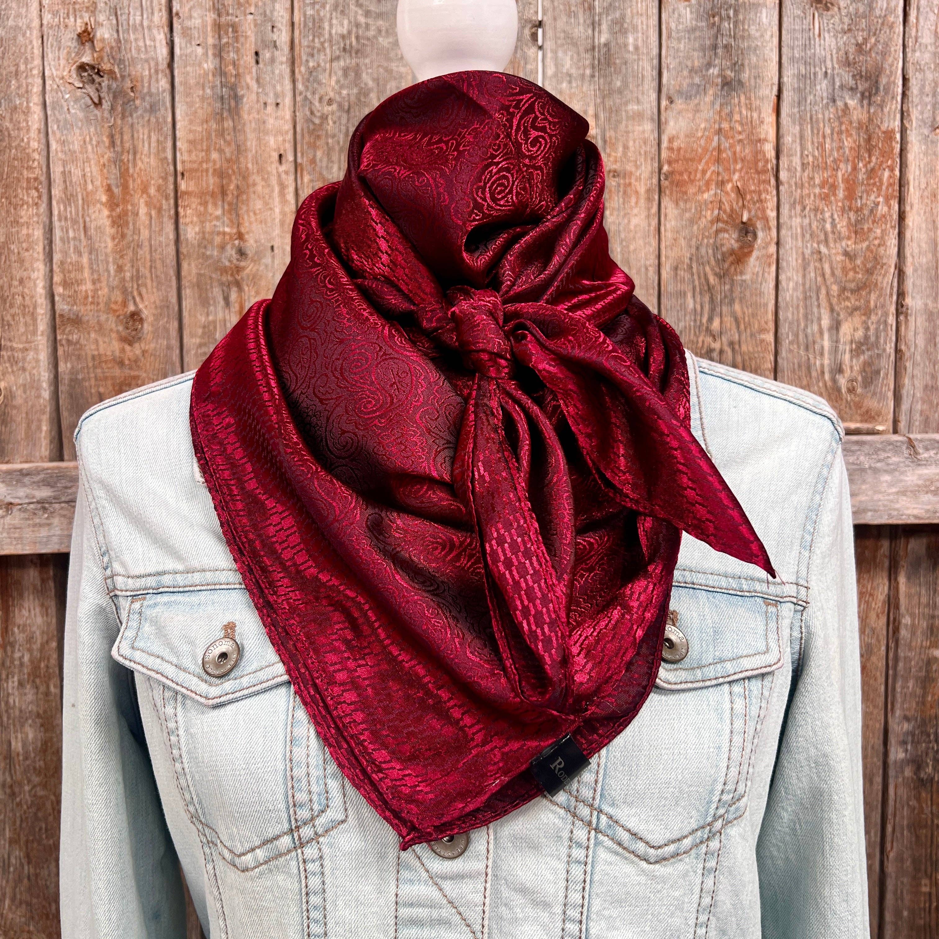 Rodeo Drive - Wholesale Scarf - Unisex - 35X35" Burgundy Jacquard Wild Rag / Scarf WR40351