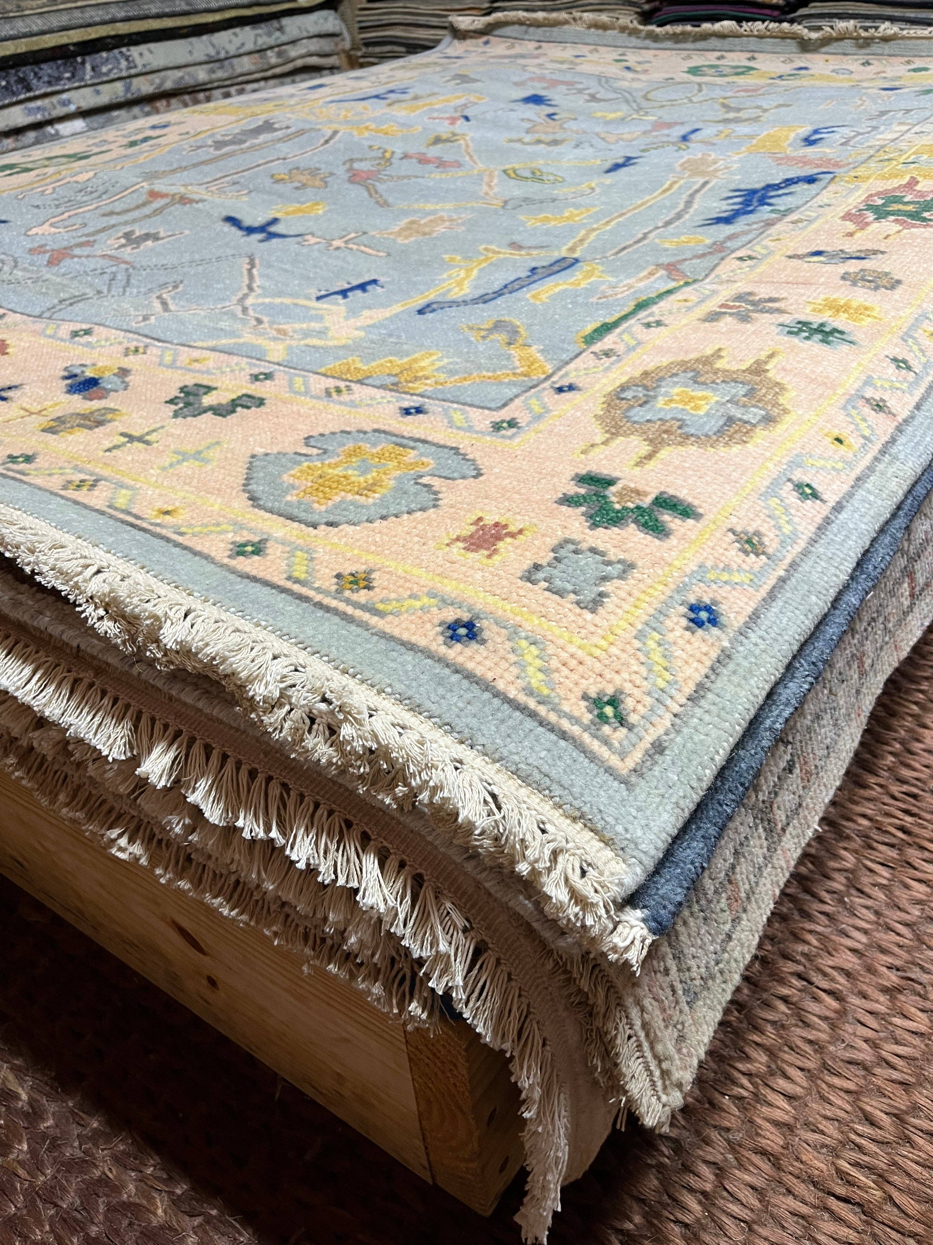 Banana Manor Rug Co. - Wholesale Area Rug - Sharon Ventura  5x7 Sky Blue Hand-Knotted Oushak Rug3