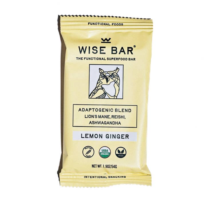 Wise Bar - Wholesale Snackreep - Lemon Ginger Adaptogen Mushroom Nutrition Bar (12 repen)