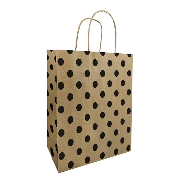 Sac en papier kraft naturel à pois noirs – Lot de 50 pour la vente par kadopapier.net