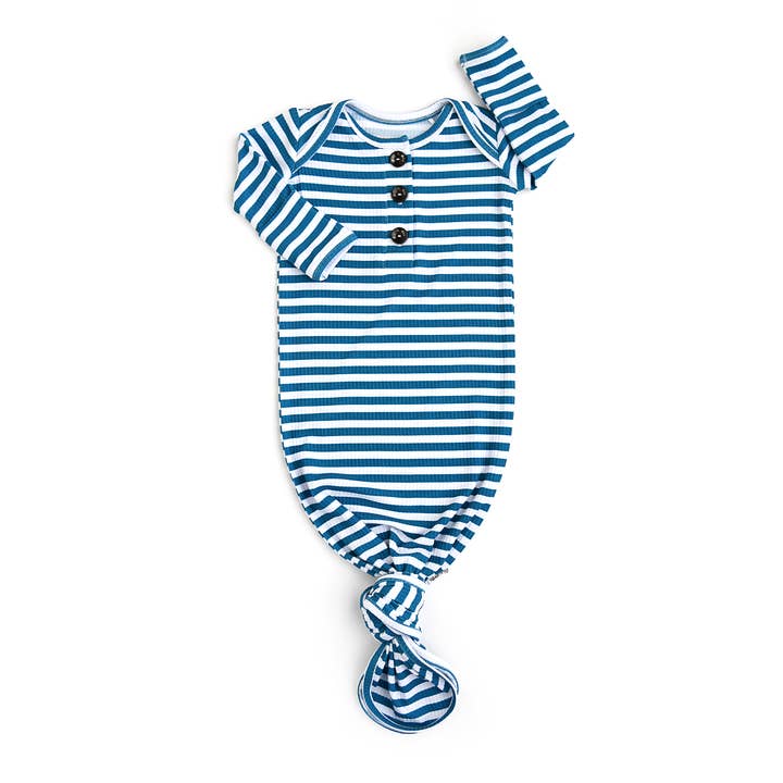Cooper Blue Ribbed GOWN Bamboo Newborn Clothing Home Outfit for wholesale by Gigi and Max