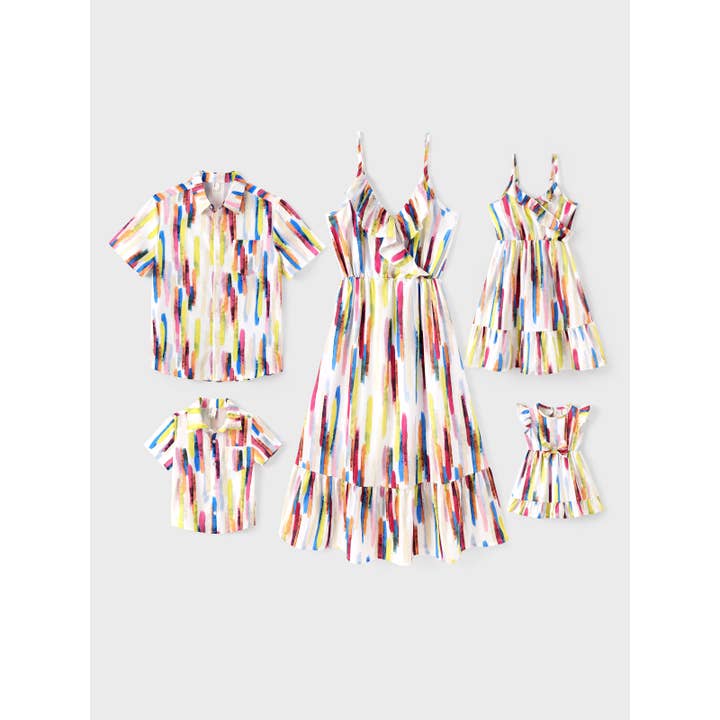 Familjematchande färgglada borsttryck skjorta & klänning outfits för wholesale av PatPat Matching