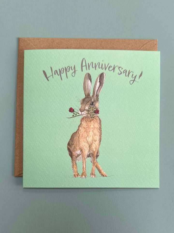 Hare with Roses Anniversary Card for wholesale by Ted 'n' Tails