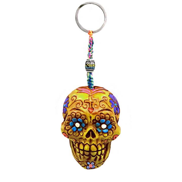 Gold Sugar Skull Durepox Resin Figurine Keychain for wholesale by Pichincha
