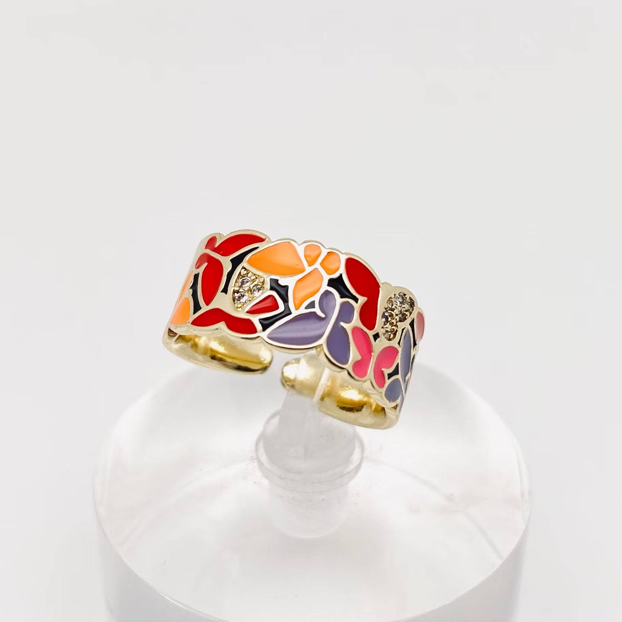 Mio Queena - Wholesale Cocktail/Statement Ring - Multi-style Enamel Gold-plated Ring |Flowers|Butterfly|Eyes4