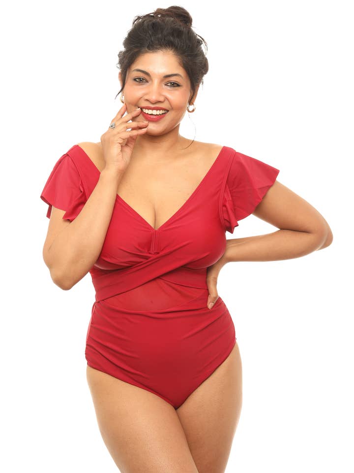Shoreline Wear. INC - Wholesale One Piece Swimsuit - Women's - Elegance Flutter Sleeve One-Piece Swimsuit
