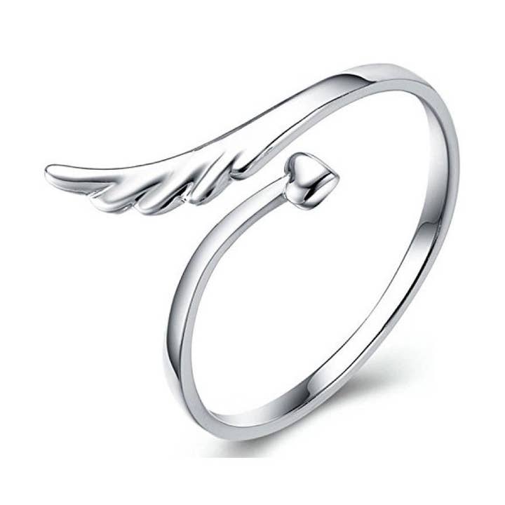 Women's Brass Angel Wing Heart Adjustable Ring for wholesale by JUL ET FIL