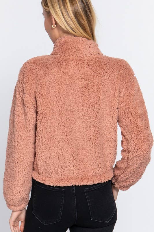 Active Basic | Active USA – Engroshandel Jakke - Dame – Langærmet Mock Hals Imiteret Pels Zip-up Jakke1