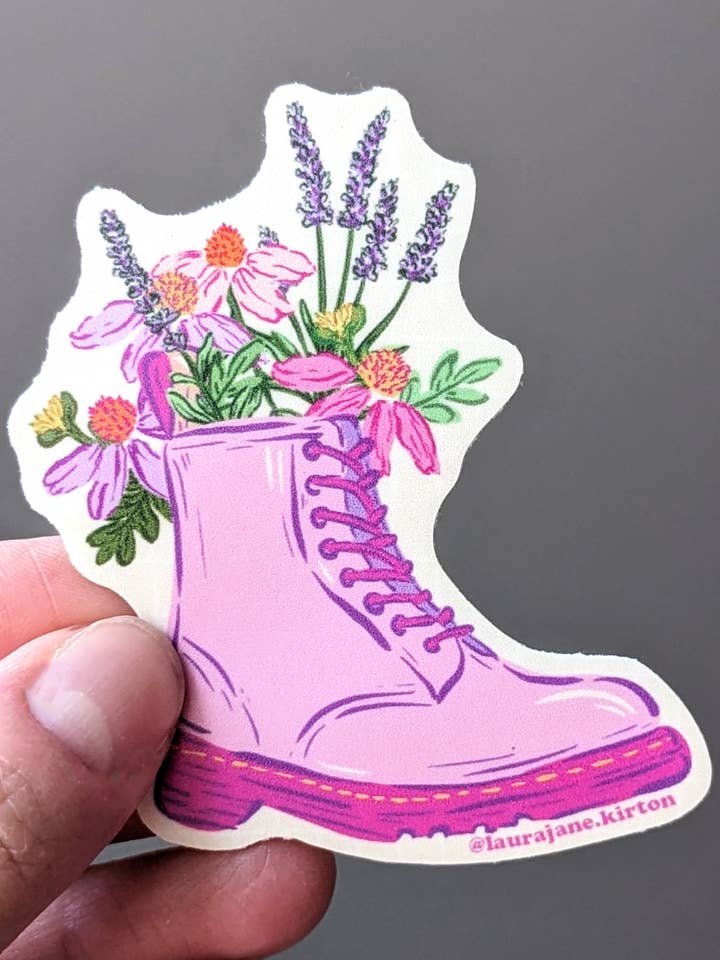 Summer Floral Pink Boot Vandreture & Nature Vinyl klistermærke for engroshandel hos Laura Jane Kirton