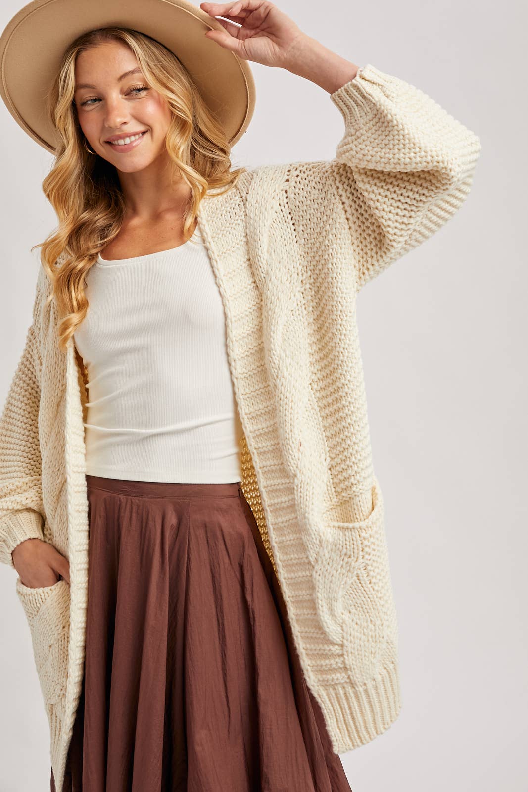 Bluivy - Vente Cardigan – femme - CARDIGAN À MANCHE LANTERNE À CÂBLE2
