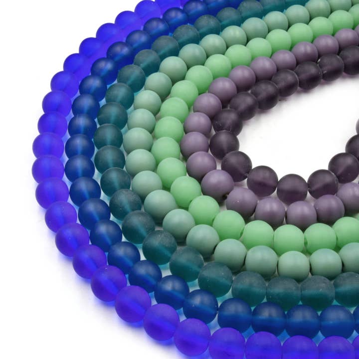 Only Beads – wholesale Beads – Indian Glass Beads | 10mm Matte Round Shaped Indian Beach Glass Beads | Purple Blue Green Available