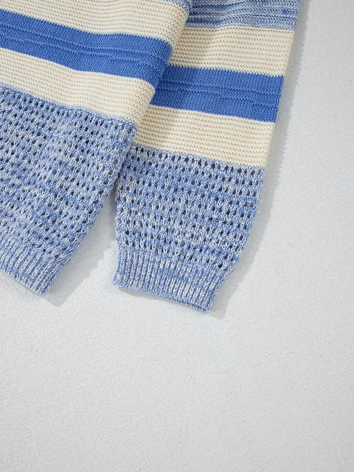 Light Blue Open Stitch Puff Sleeve Sweater for wholesale on Faire5