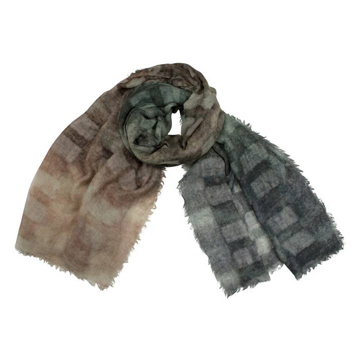 Bufanda de lana estampada XXL en gris y beige para venta al por mayor de Shirin Sehan