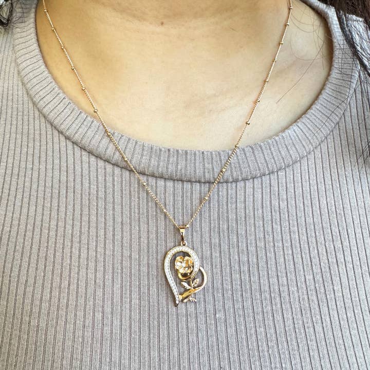 Harma – Colar pingente/pendente por atacado – Colar Coração Encantado e Rosa1