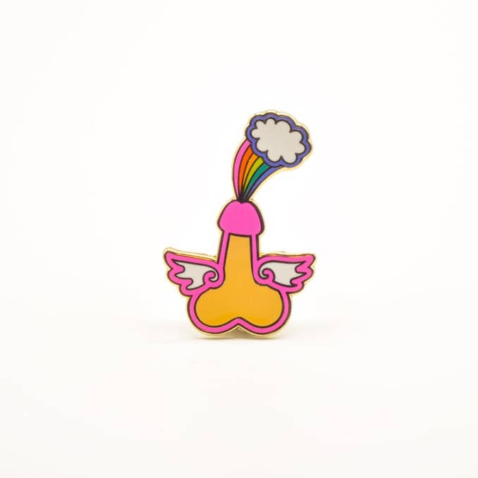 Flying Cock Hard Enamel Pin for wholesale by Paint My World Rainbow