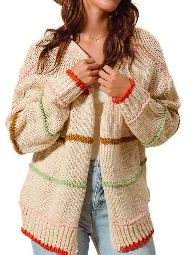 Vest met open voorkant en meerdere strepen en losse pasvorm voor wholesale door Vanilla Monkey