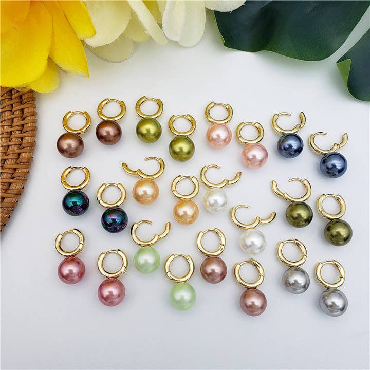 Pearl Hoop Circle Earrings In Different Colors for wholesale by S&T Collections