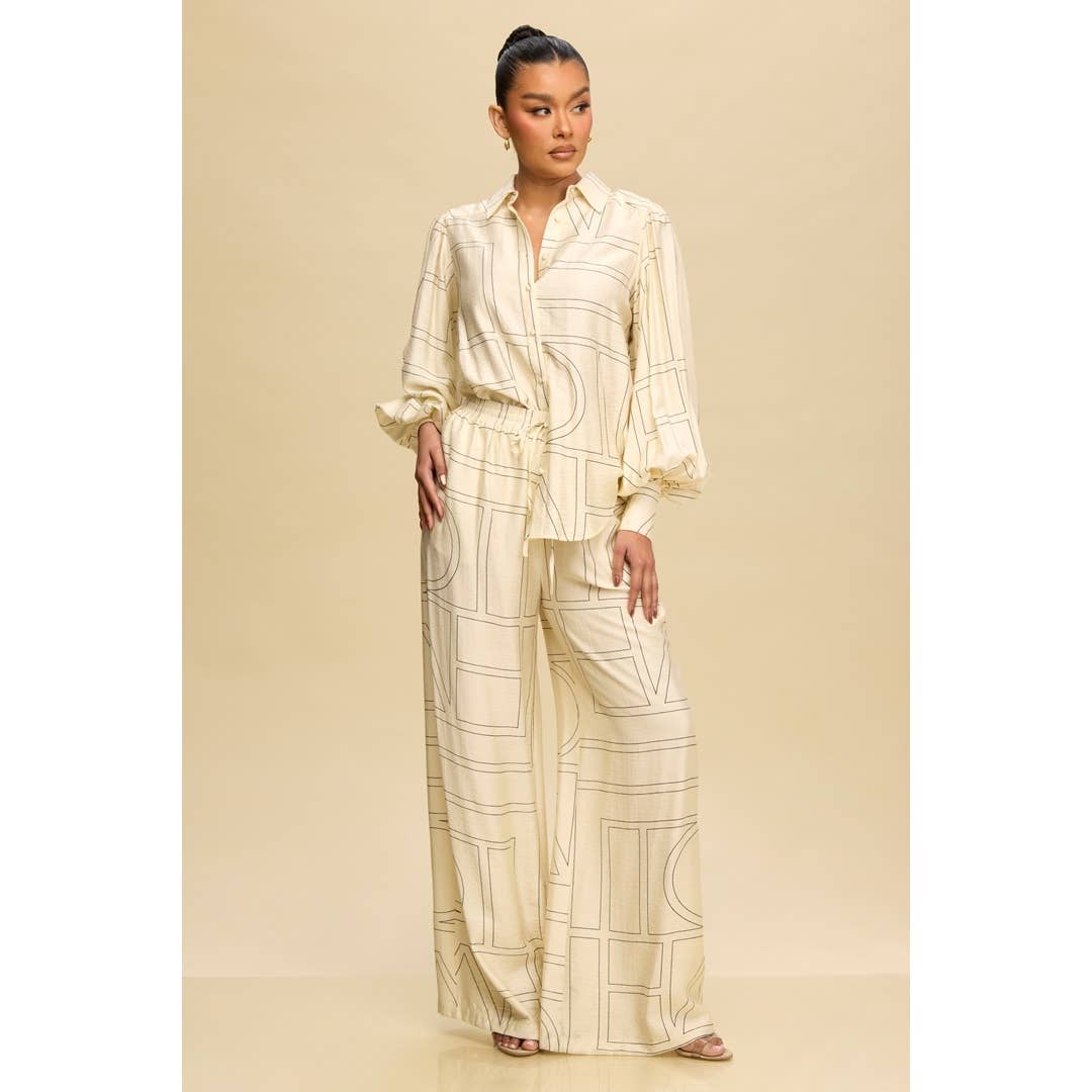 Luxxel - Wholesale Top & Pant Set (NOT Loungewear) - Women's - LINEAR ABSTRACT PANT SET 2