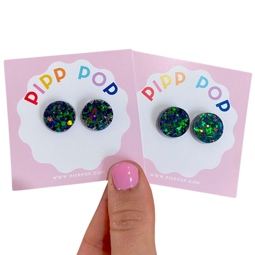 Pipp Pop - Wholesale Stud/Post Earrings - Glitter Resin Studs - 34 Colours Available16