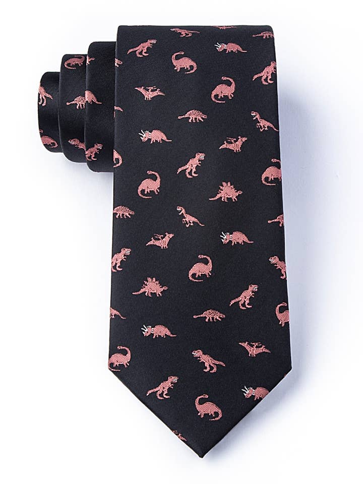 Coral Dinosaurs Roaming Ties Coral Coral Ties - Microfibra negra para venta al por mayor de Wild Ties