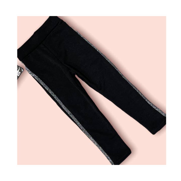 Thick black leggings with fleece lining and silver stripe for wholesale by red white