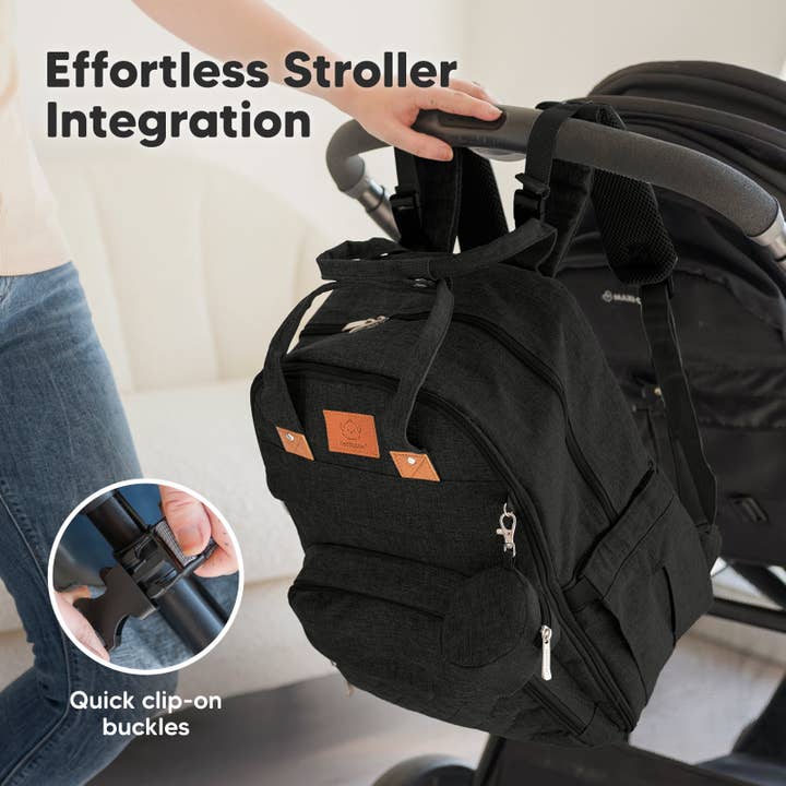 Trendy Black KeaBabies Rove Diaper Backpack for wholesale on Faire